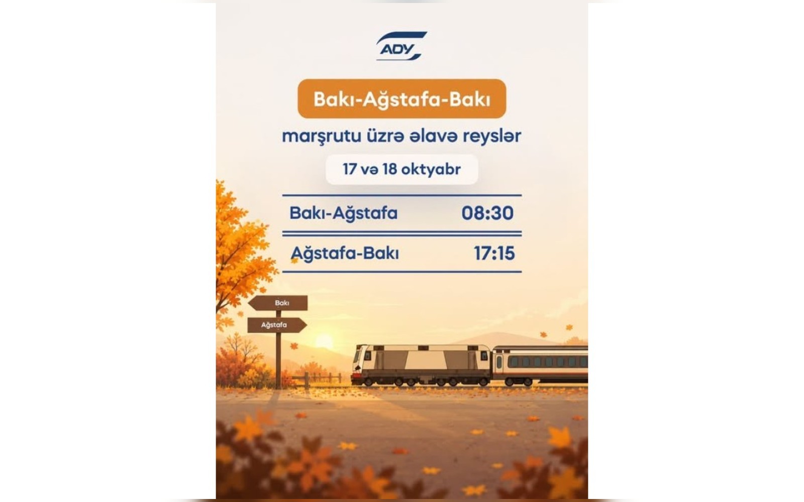 ADY: Bakı–Ağstafa–Bakı marşrutu üzrə əlavə qatar reysləri təyin edilib 